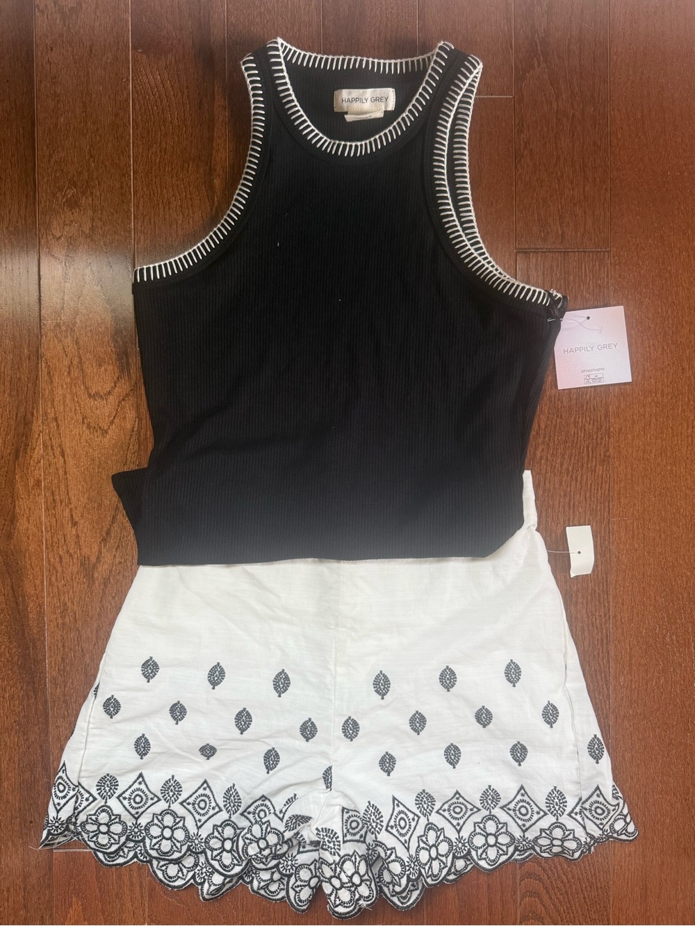 Happily Grey Black Ribbed Tank with White Trim